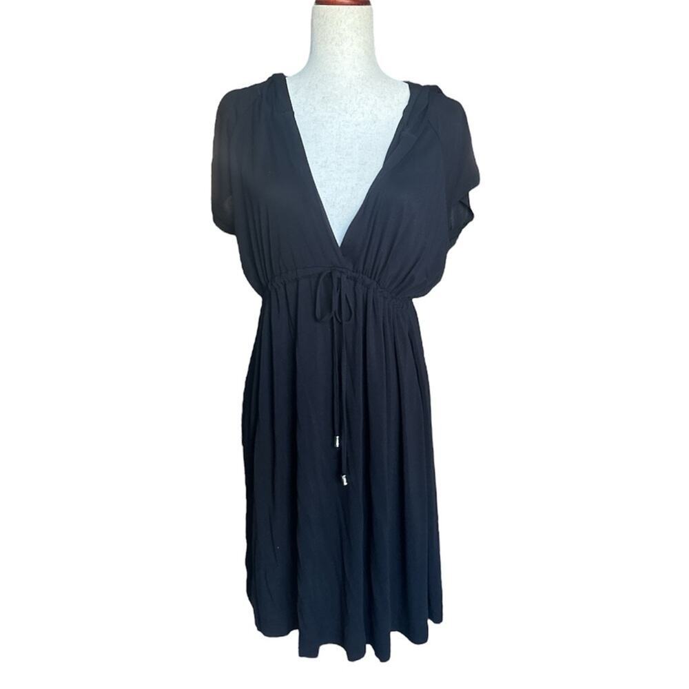 By Design Black Knit Top Short Sleeves Button-Up Front Size L